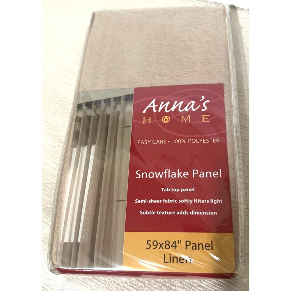 Anna's Home Snowflake Panel Linen Tab Top Semi Sheer Curtain 59x84
